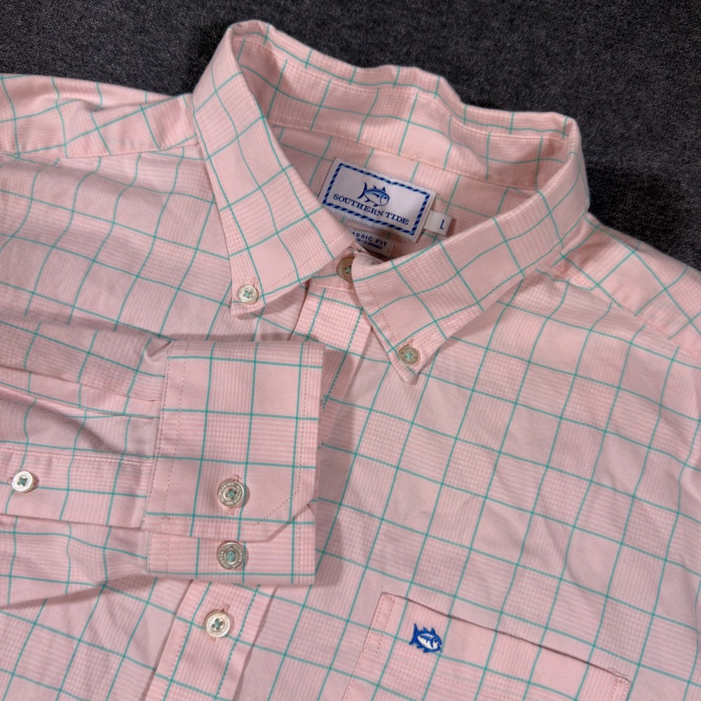 Southern Tide Button Down Shirt Mens Large Pink Plaid Classic Fit Long Sleeve